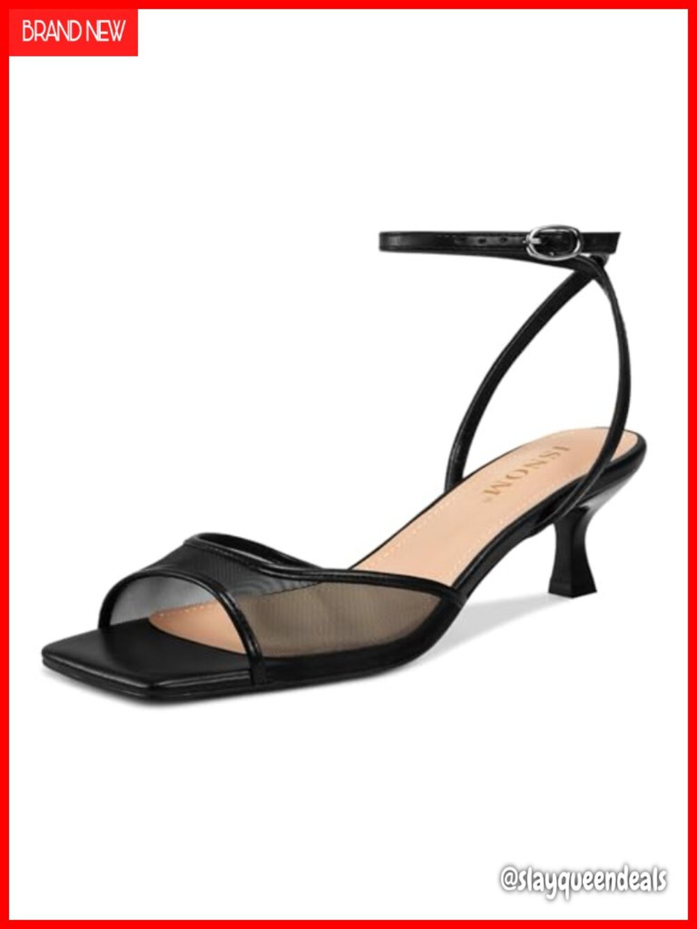 Mesh Square Toe Kitten Heel Sandals Ankle Strap Dress Shoes